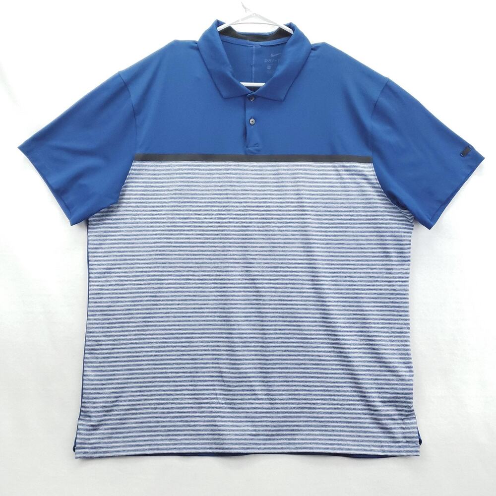 Nike Dri-FIT Polo Shirt Mens XL Blue Striped Tiger Woods Golf Performance BV1320